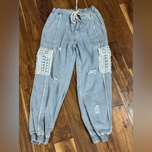 POL Light Blue Denim Joggers with Rope Tie